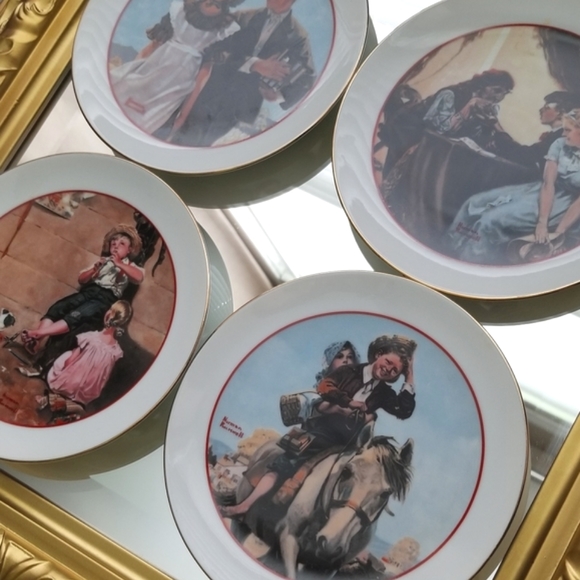 ❗Antique Norman Rockwell Plate Set of 4 with Gold Trim❗ - Picture 2 of 9